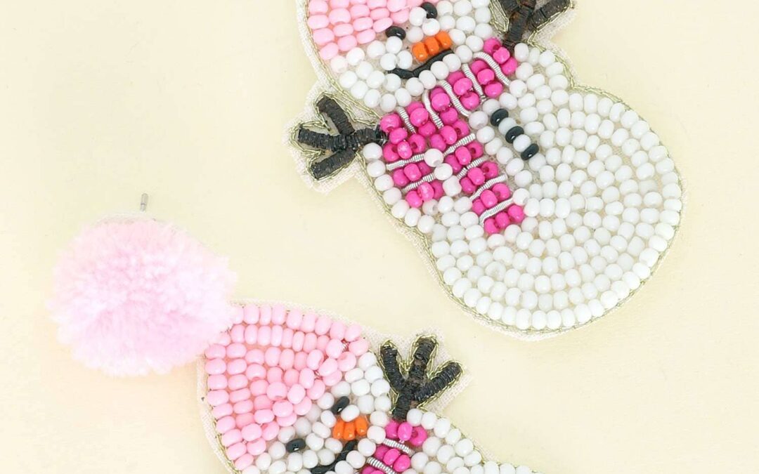 POM POM SNOWMAN CHRISTMAS BEADED EARRINGS XE13201