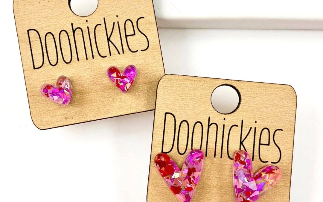 Sweetheart Chunky Confetti Valentine Heart Stud Earrings – 2 Size Options